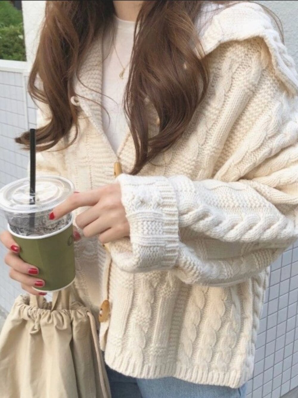 YesStyle Toggle-Button Cable Knit Cardigan - One Size - Picture 3 of 6
